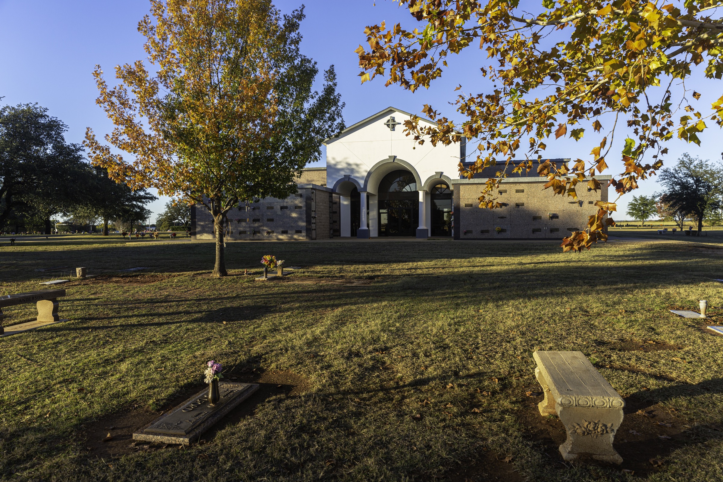 The mausoleum at Holly Hills Memorial Park